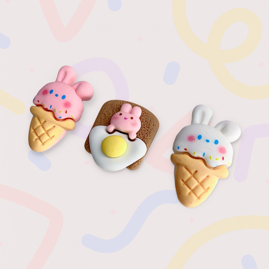 ✨ Bunny Breakfast & Ice Cream Shoe Charms – Individual or 3-Piece Set