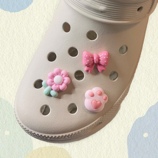🎀 Paw, Bow & Flower Shoe Charms – Individual or 3-Piece Set 🌸