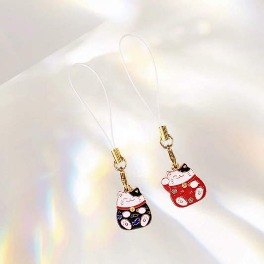 🖤Lucky Cat Phone Charm – Black or Red Enamel❤️
