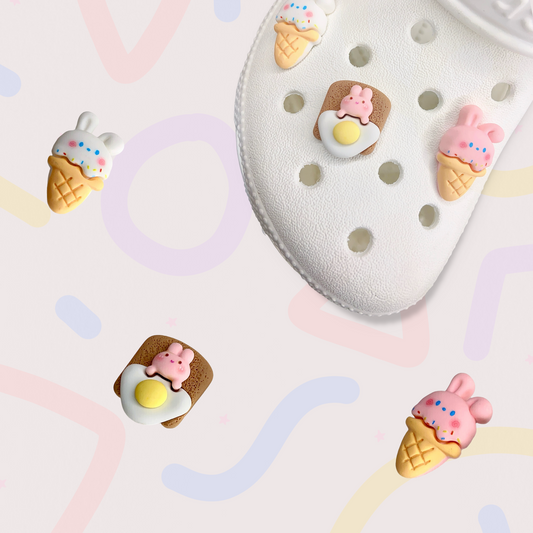 ✨ Bunny Breakfast & Ice Cream Shoe Charms – Individual or 3-Piece Set
