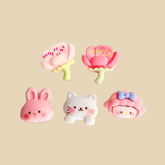 ✨ Cute Bunny, Kitty & Flower Shoe Charms – Individual or 5-Piece Set