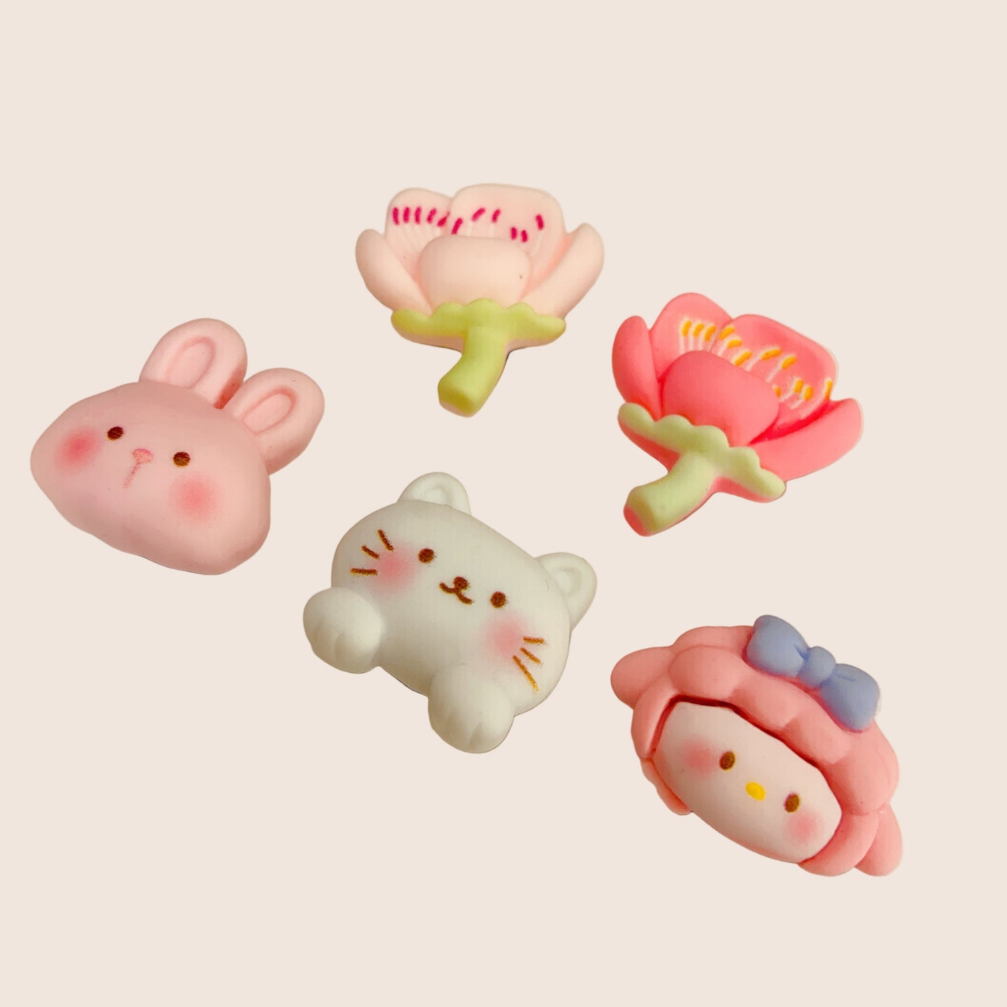 ✨ Cute Bunny, Kitty & Flower Shoe Charms – Individual or 5-Piece Set