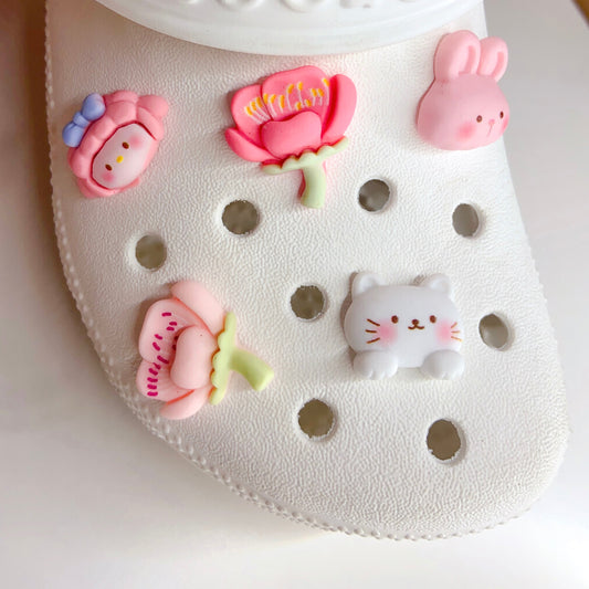 ✨ Cute Bunny, Kitty & Flower Shoe Charms – Individual or 5-Piece Set