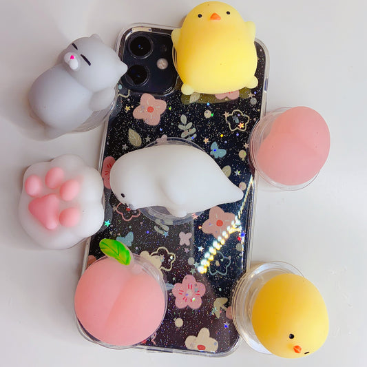 Squishy Phone Grip Set – Adorable Animal & Fruit Collection 🍑🐥🐾