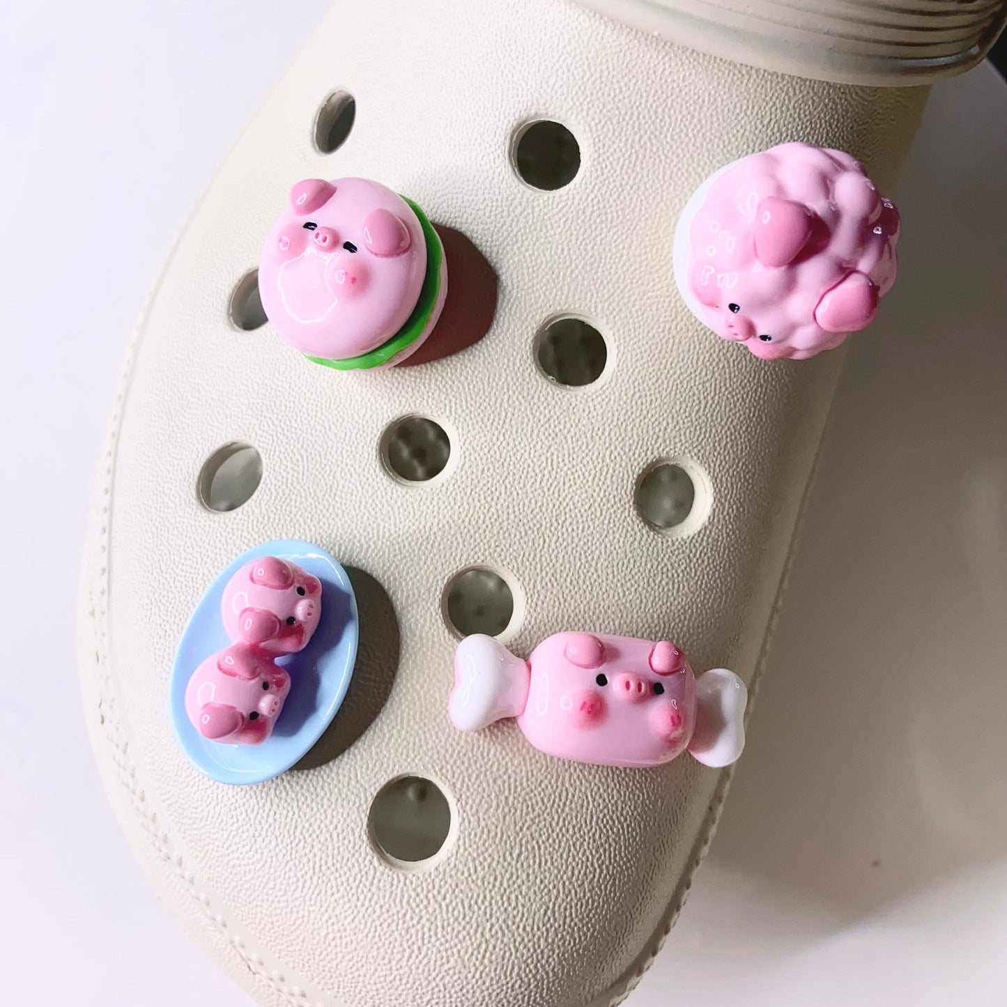 🐷 Piggy Foodie Shoe Charms – 9 Piece Set 🍔🍦🍣